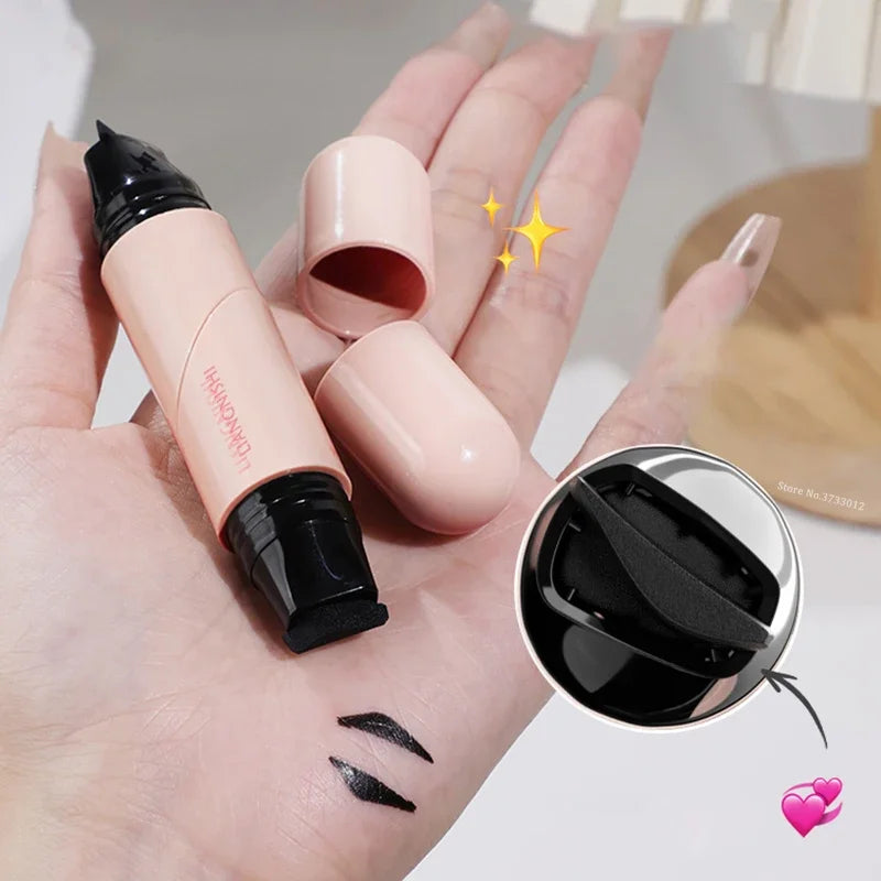 Rotate Eyeliner Stamp Integrated Black Brown Dual-Tip DIY Eyeliner Wing Stencil Waterproof Smudge-Proof Longwear Liquid Pen
